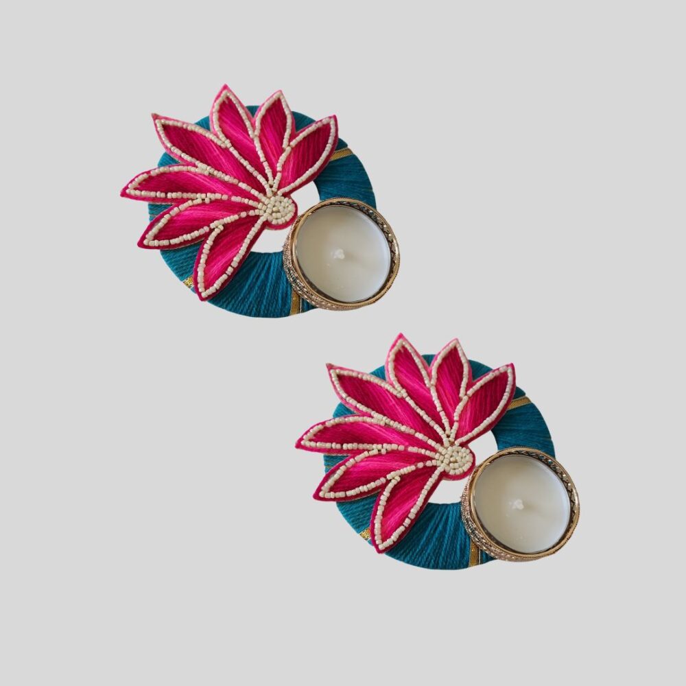 Lotus Tea Light Candle Holders - Set of 4 (5X4 inches) - Decorative Handcrafted Diya Holders for Diwali Puja, Vastu Puja, Housewarming, Festive Favors & Home Decor by GlimHub - Image 4
