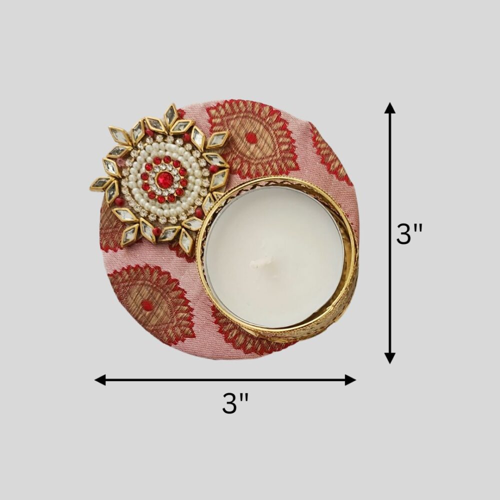 Brocade Fabric Tea Light Candle Holders - Set of 4 (3X3 inches) - Decorative Handcrafted Diya T Light Holders for Diwali Puja, Vastu Puja, Housewarming, Festive Favors & Home Decor by GlimHub - Image 5