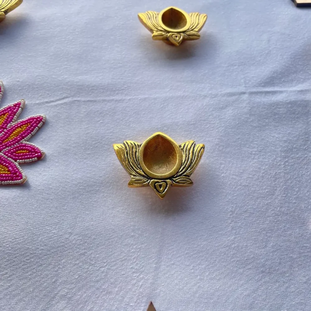 Lotus Metal Diya - 2 Inch x 2 Inch - Divine Radiance Illumination - GlimHub - Image 2