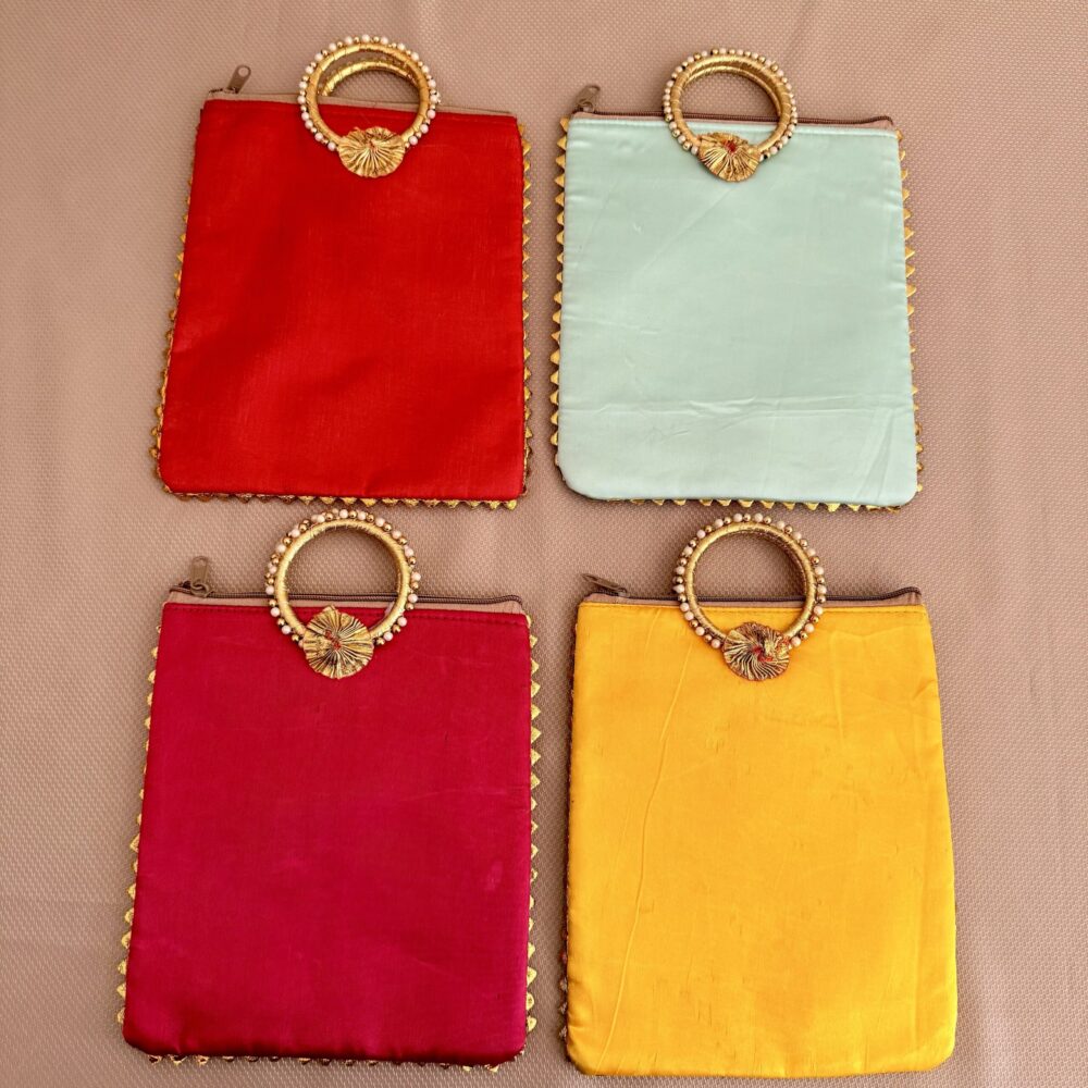 Lotus Print Gift Bags with Pearl Handle – Set of 4 Return Gift Bags for Weddings & Pujas - Image 2