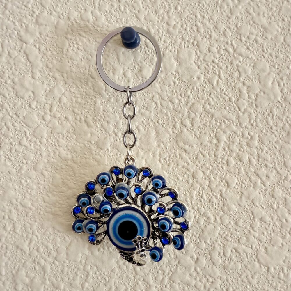 Peacock Evil Eye Keychains – 4” Decorative Keyring for Gifts & Protection - Image 2