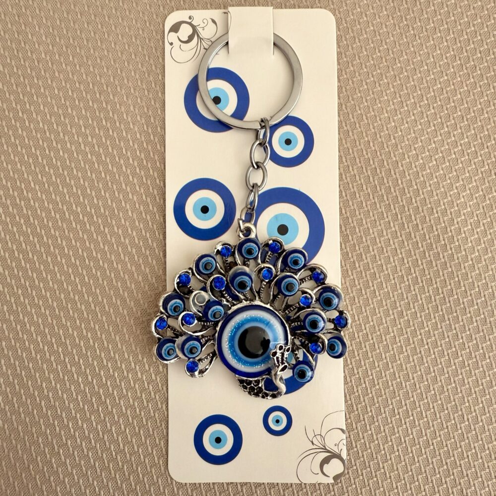 Peacock Evil Eye Keychains – 4” Decorative Keyring for Gifts & Protection