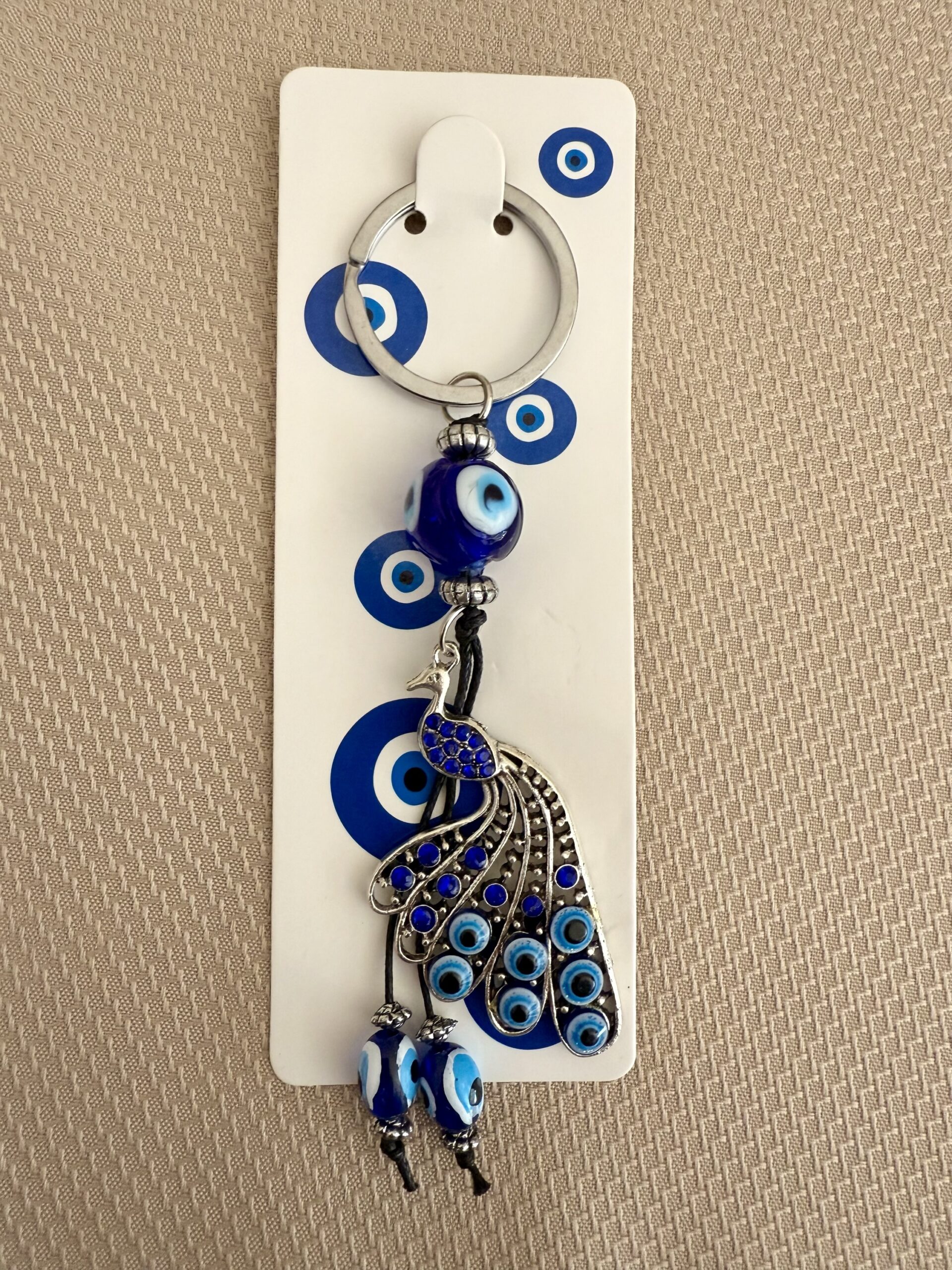 Peacock Evil Eye Keychain – 5” Decorative Keyring for Positivity & Protection
