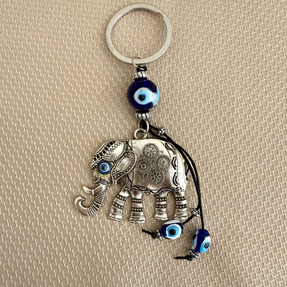 Elephant Evil Eye Keychain – 5” Lucky Charm for Positivity & Protection