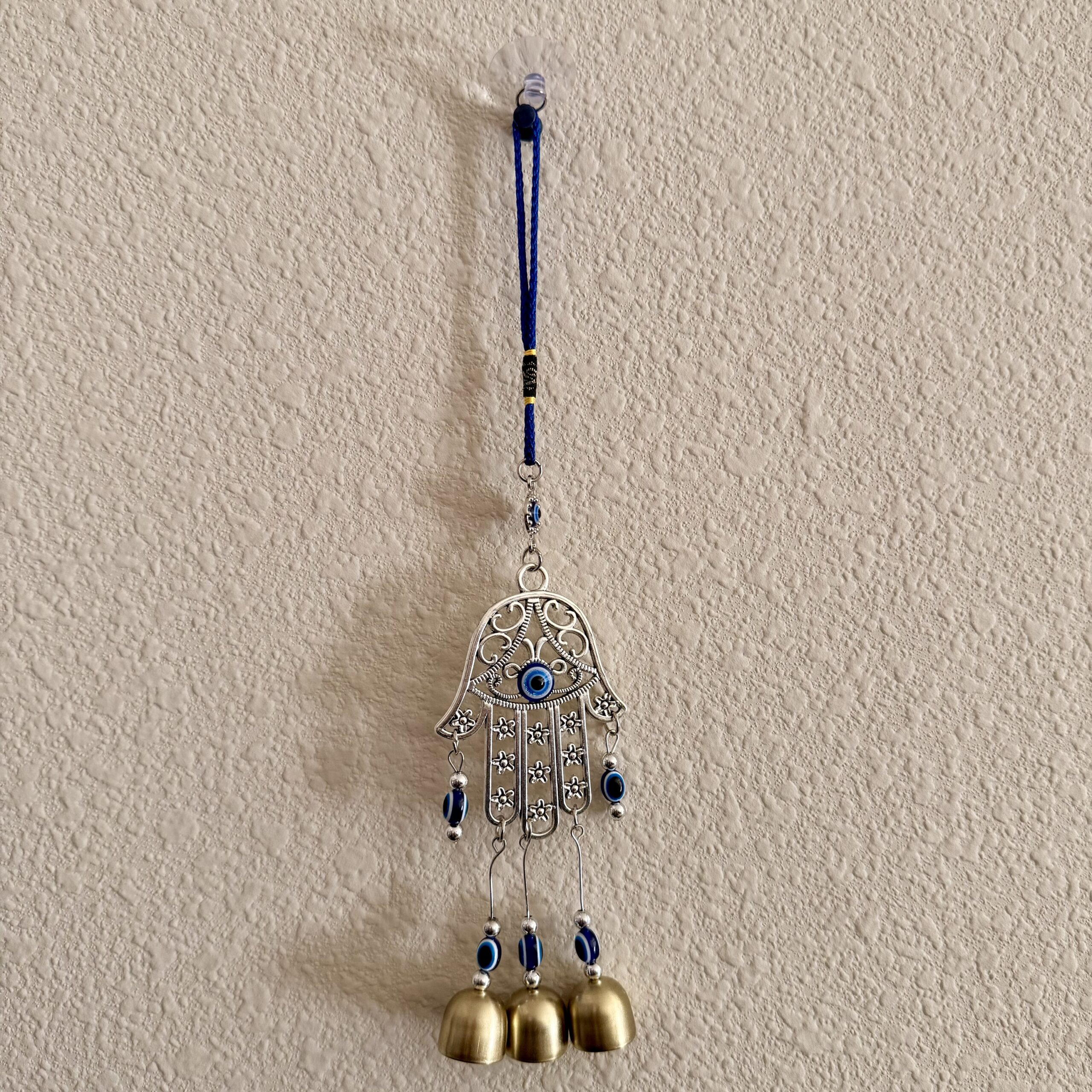 Hamsa Hand Evil Eye Wall Hanging with Bells – 11.5” Spiritual Decor for Protection & Blessings