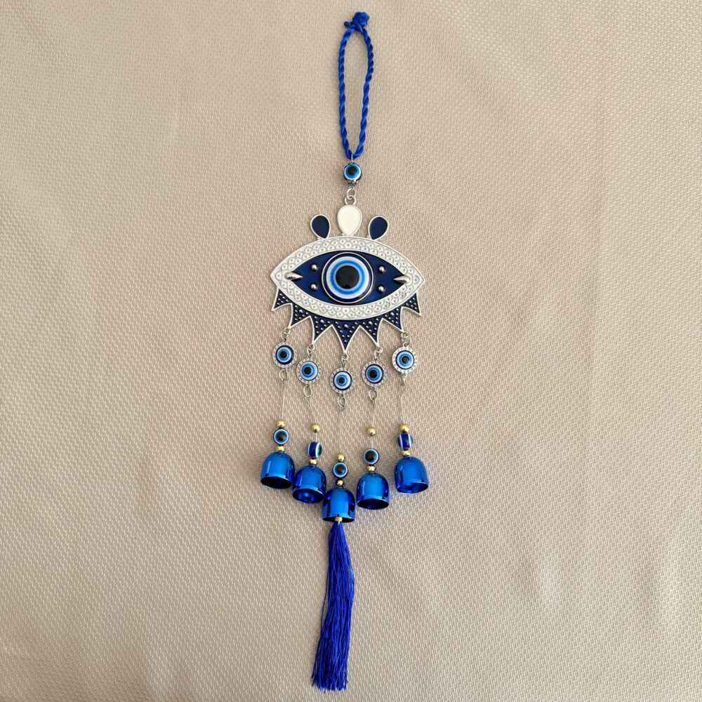 Large Evil Eye Wall Hanging with Bells – 16.5” Nazar Protection Decor